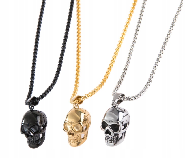Wisiorek Czarna Czaszka Łańcuszek Stal 316L punk