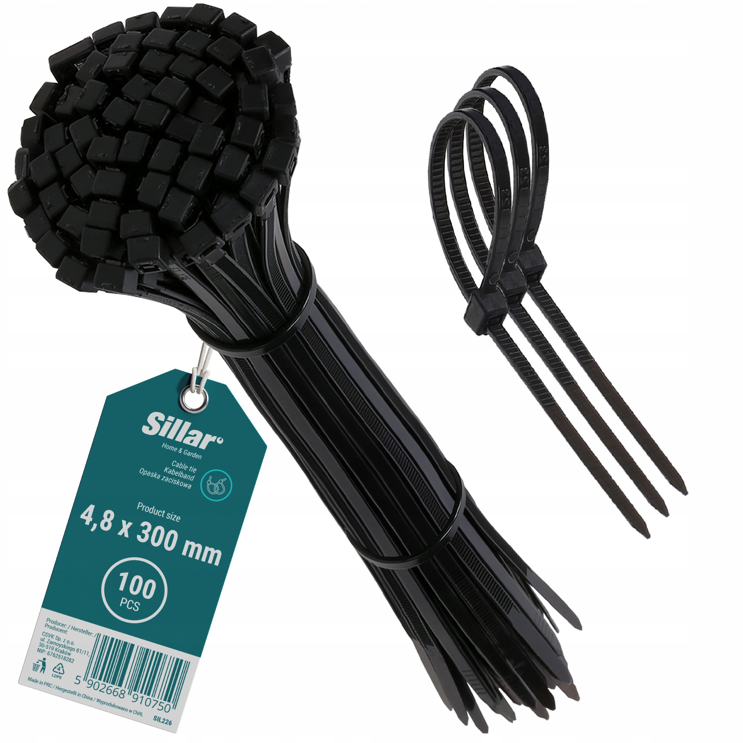 100x Trytytyki opaski obejmy zaciskowe kablowe ziperki trytki mocne 4,8x300