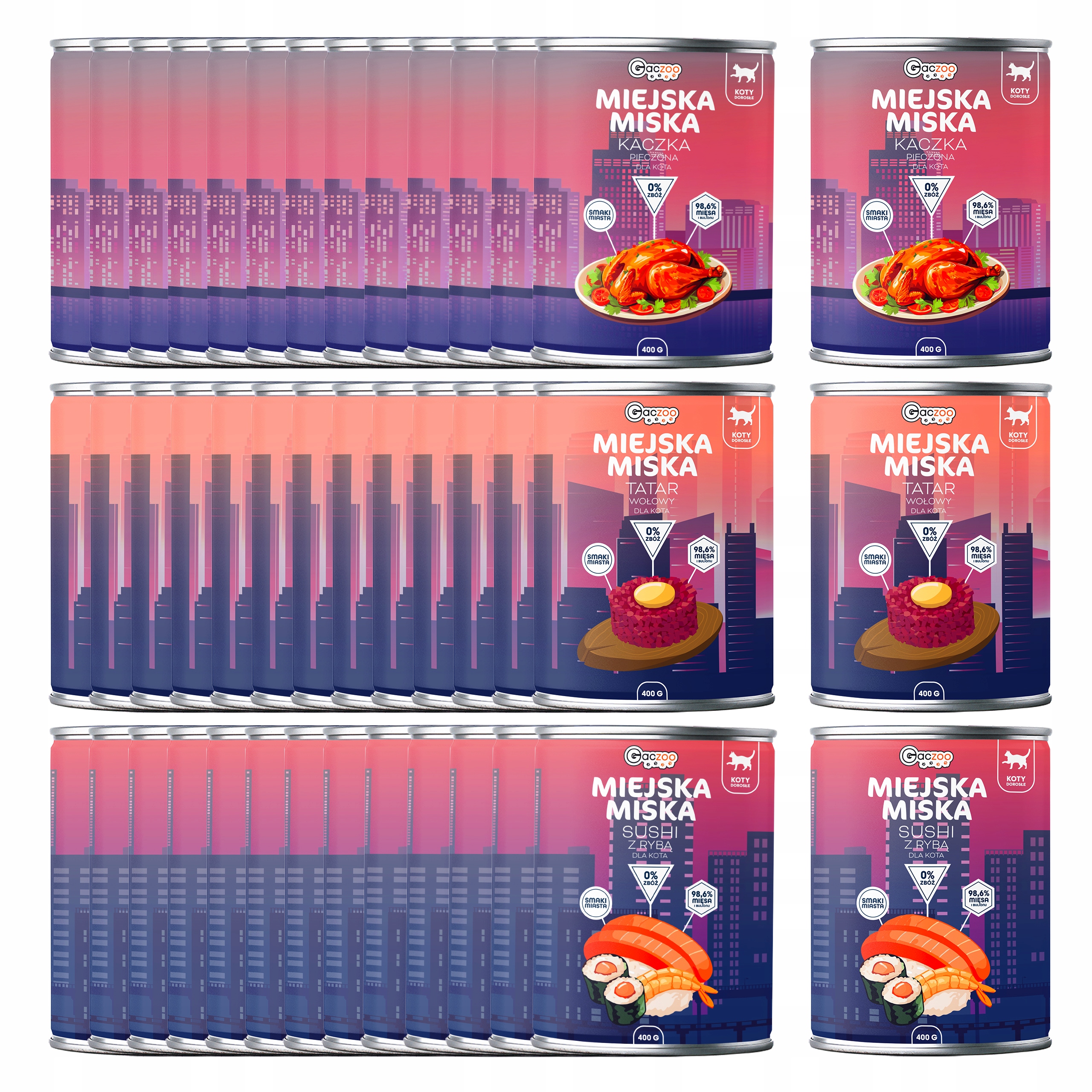 Levně Gaczoo Městská miska bezobilná krmivo mokré pro kočky mix chutí 42 x 400 g