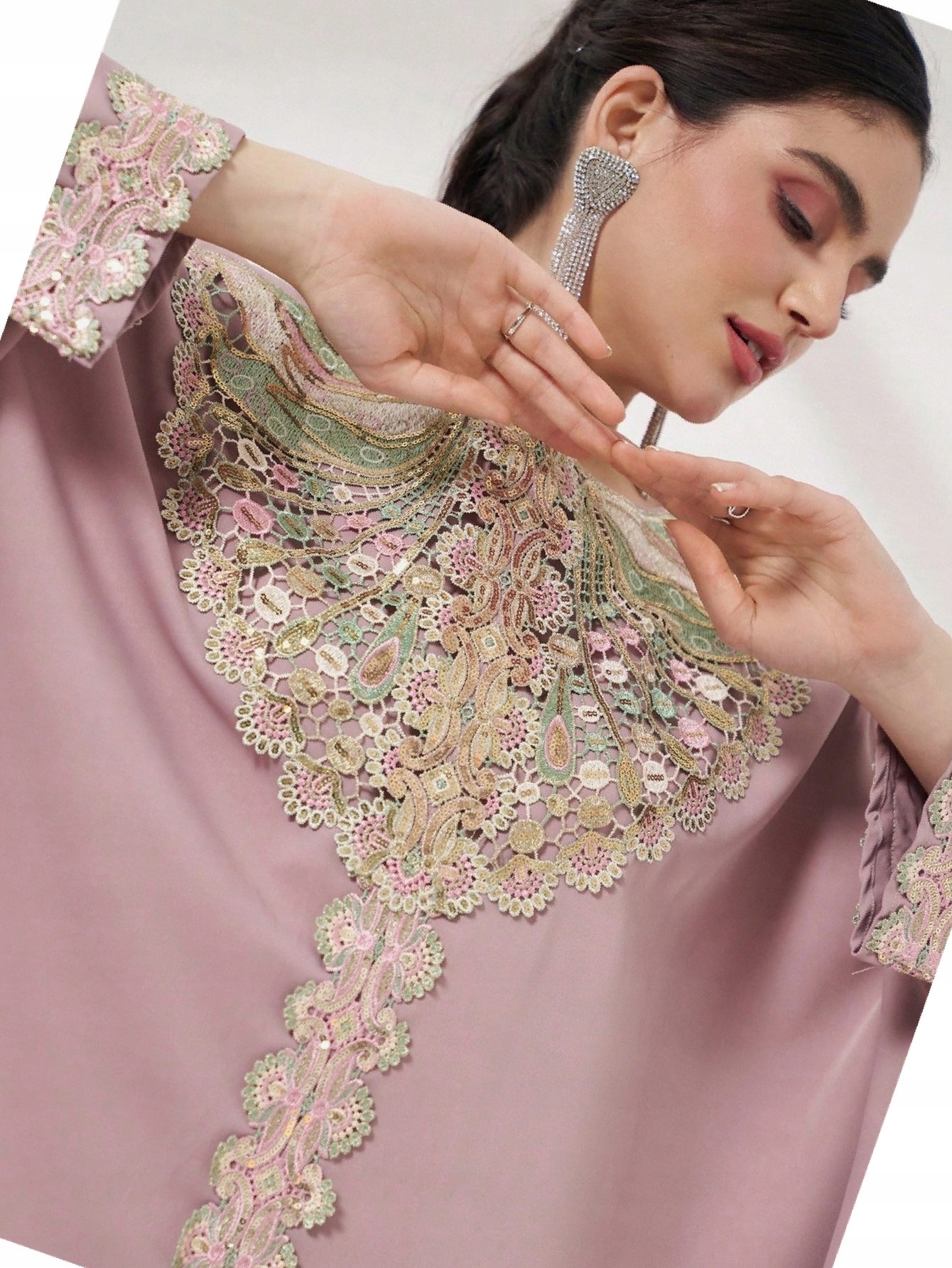 Šaty Maksi v arabském stylu Růžová Oversize Zdobená L 40