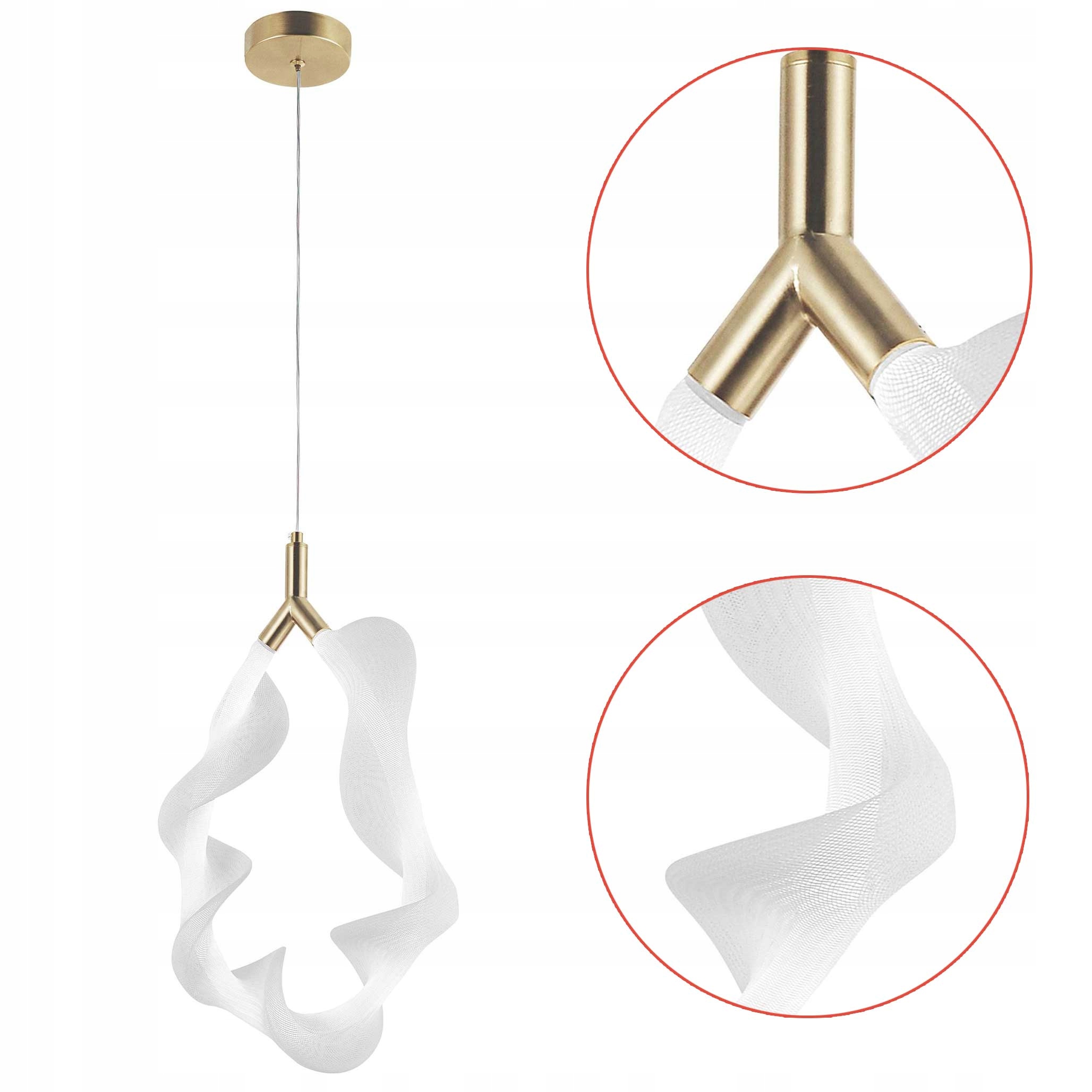 Štýlová závesná Led lampa Biela Vlnitá Jednotlivá Zlaté akcenty