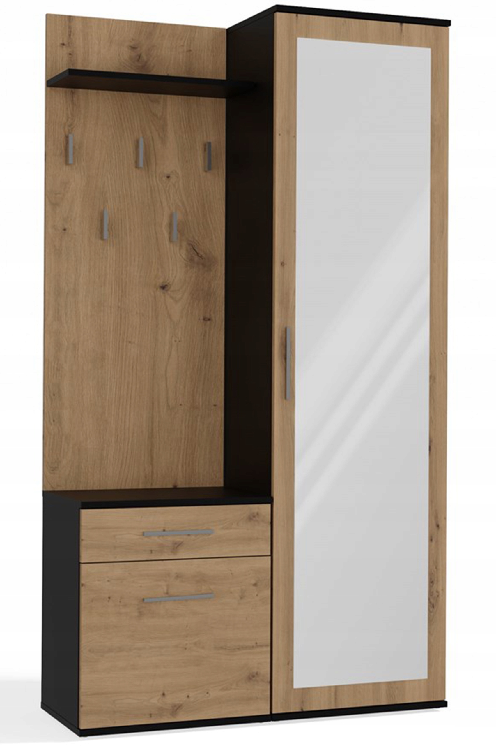 Sada do předsíně Duvio s šatní skříní a zrcadlem 100 cm dub artisan/antracit
