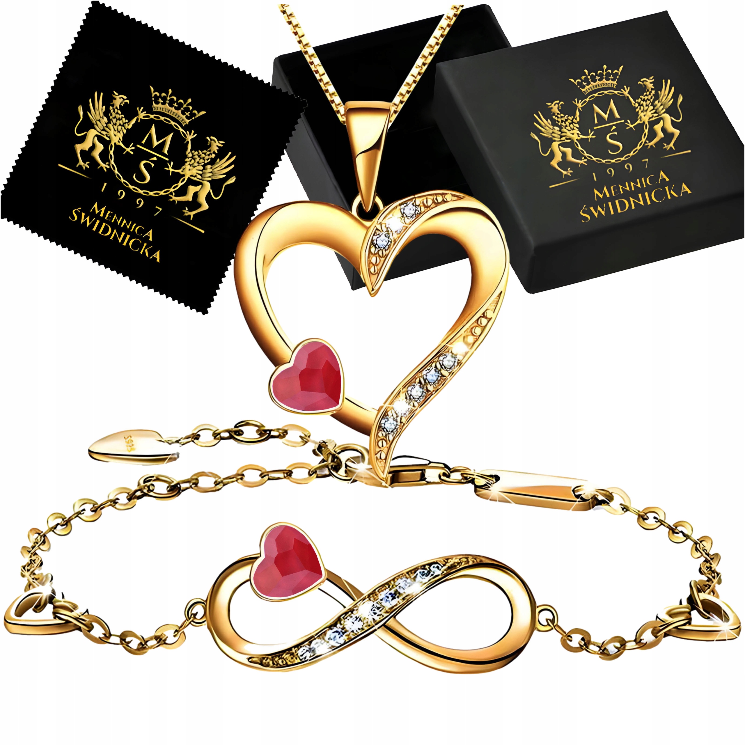 Zlatý komplet Dámský náhrdelník Náramek Srdce Infinity Dárek Stříbro 925