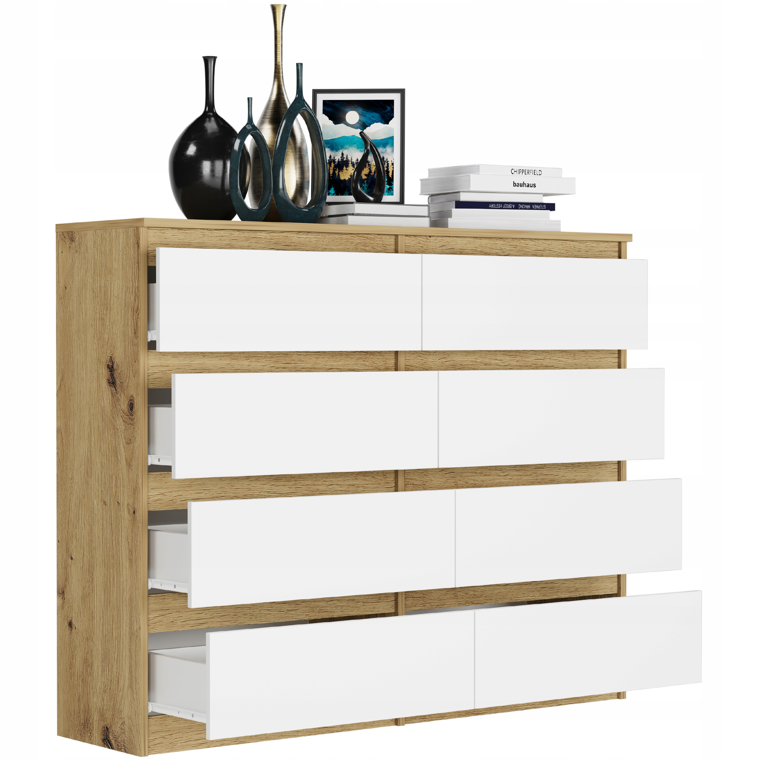 Nowoczesna KOMODA 120CM SZAFKA 8 SZUFLAD PL R-120-S8 ARTISAN MIX