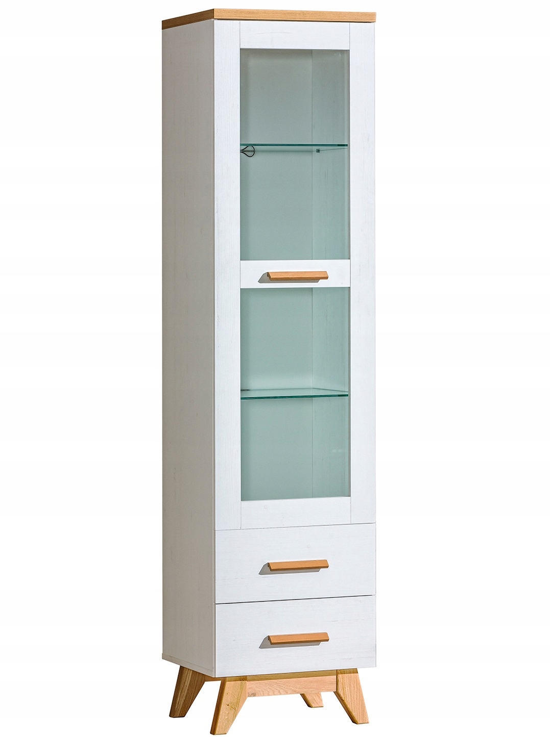 

witryna szufladami słupek z szybą nóżkach Sven 04