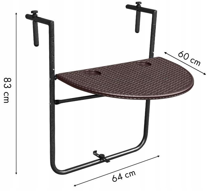 STOLIK BALKONOWY STÓŁ SKŁADANY KAWOWY WISZĄCY ZAWIESZANY BRĄZOWY Szerokość mebla 64 cm