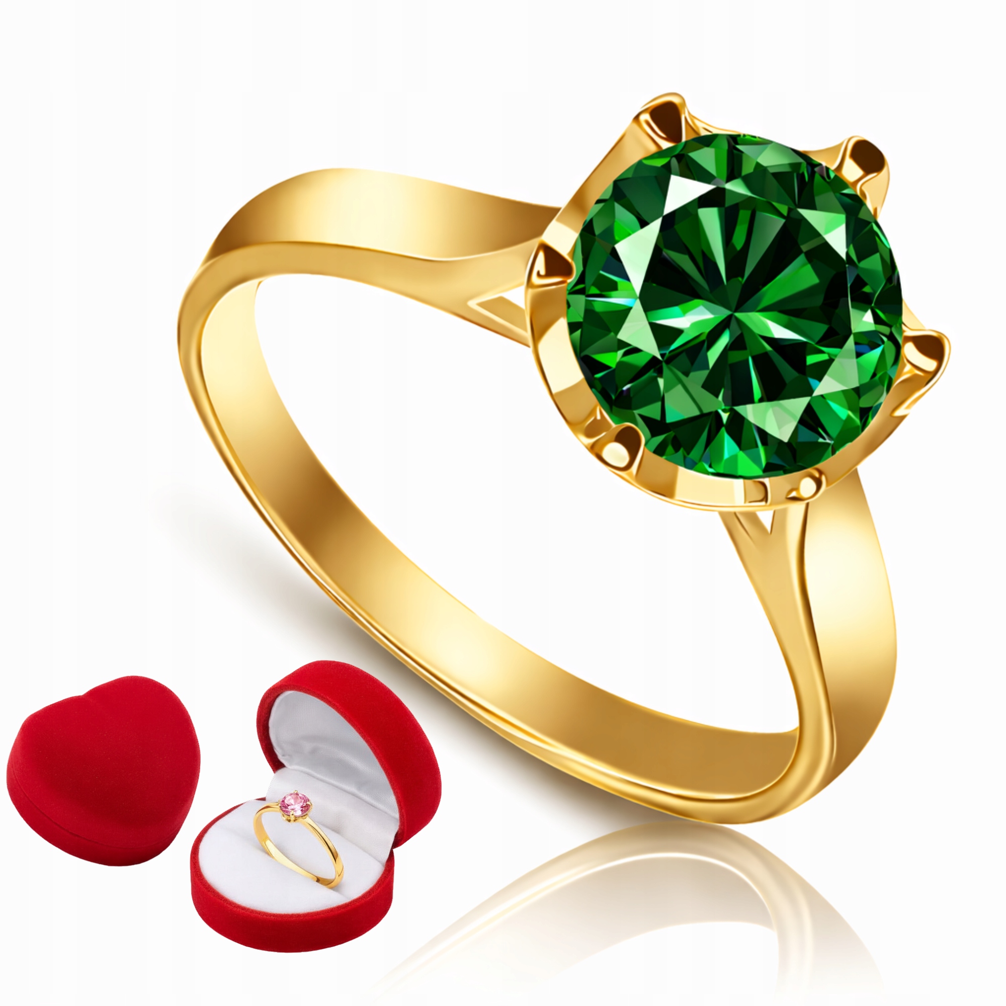 Złoty Pierścionek Zaręczynowy Z Zieloną Cyrkonią 925/585 Pozłacany 7mm