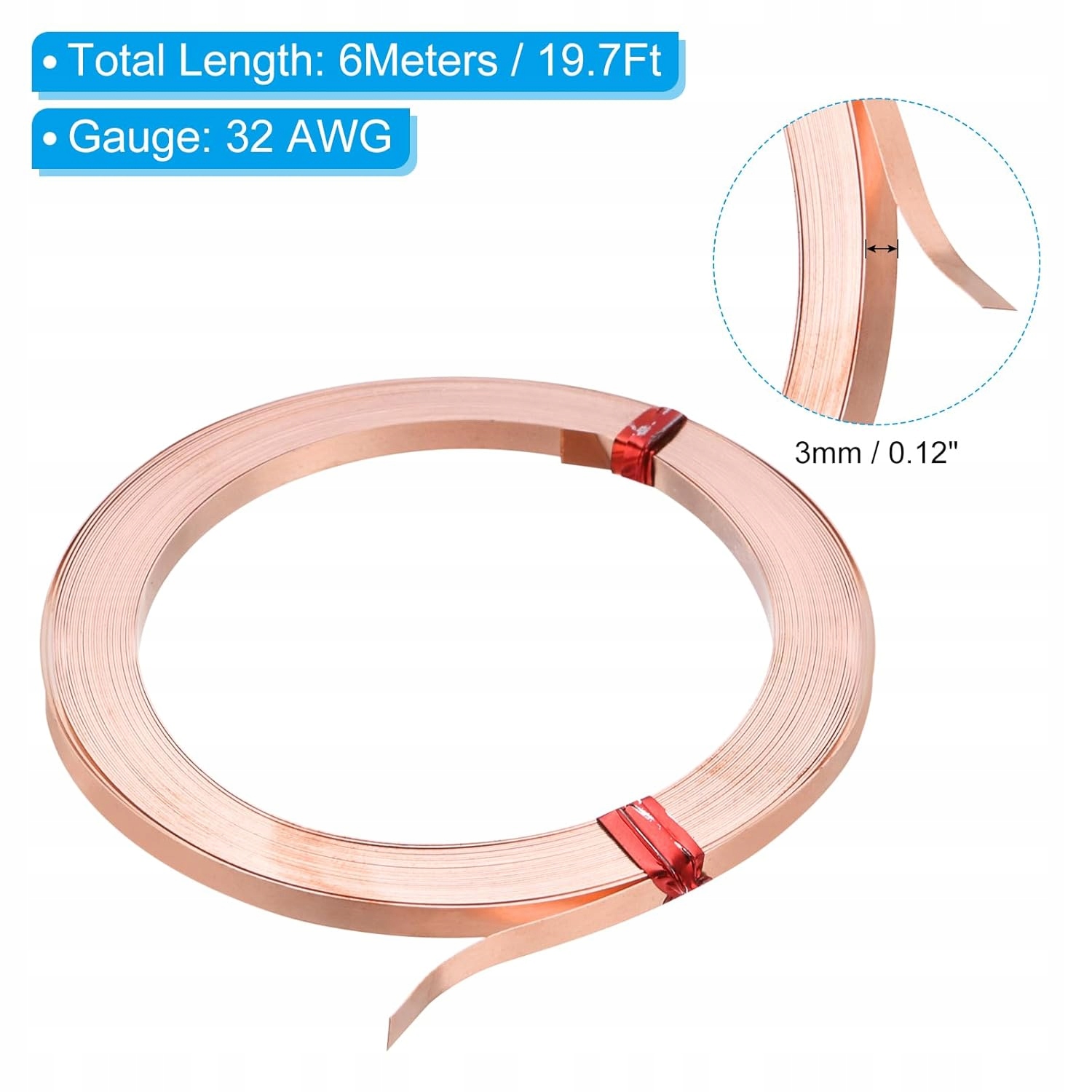 Měděný Drát Plochý 6 M 3 MM Čistý Pro Ruční Šperky