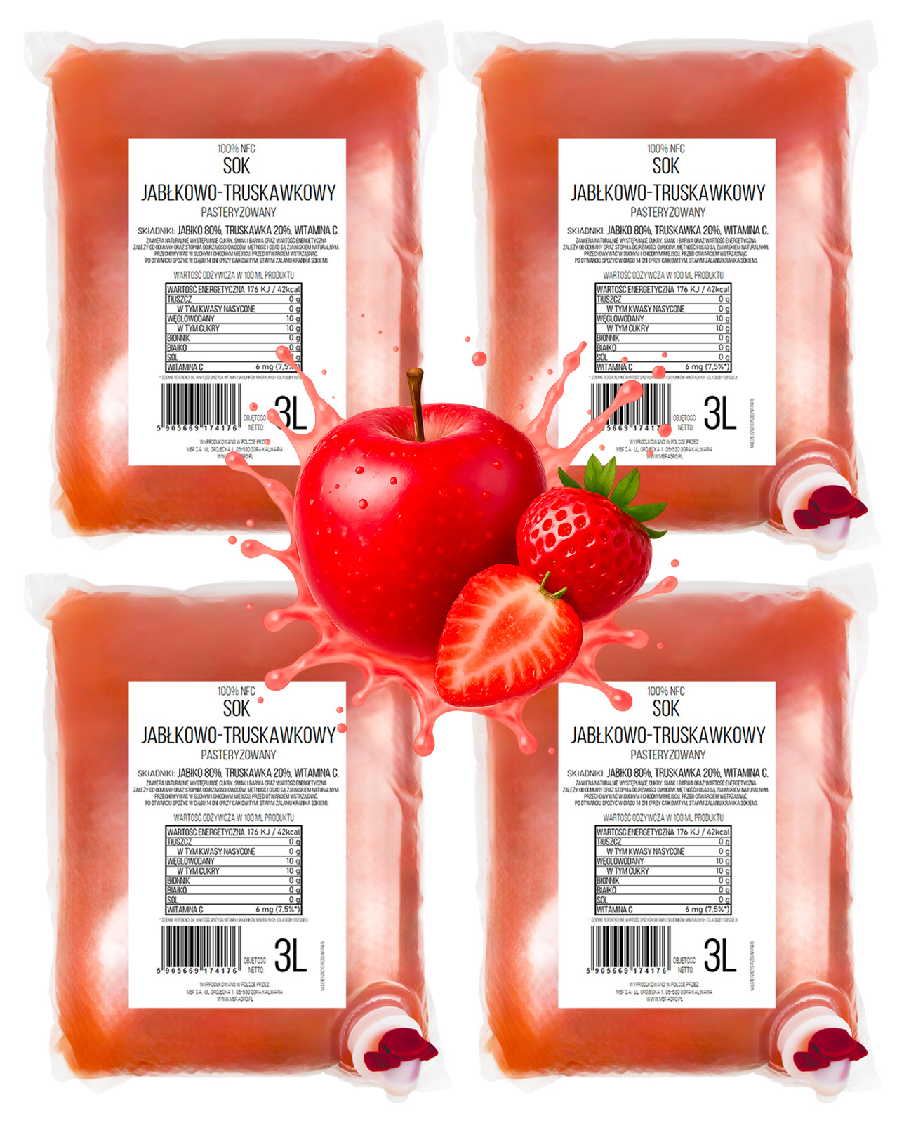 Levně Jablečno-jahodový Lisovaný Džus 100% Nfc Pure Press Set 4 x 3L