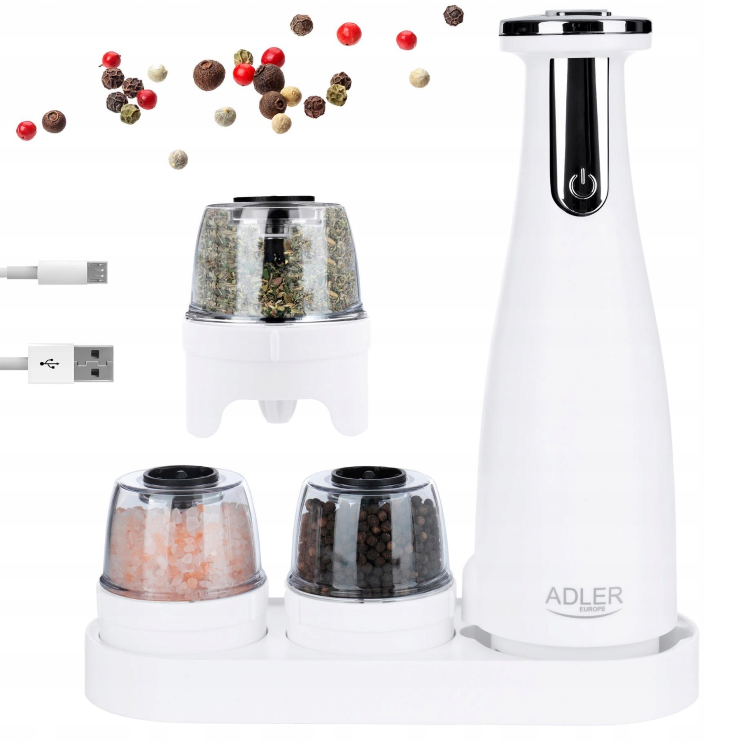 Młynek elektryczny 3w1 do przypraw soli pieprzu Zestaw 3 młynków Usb