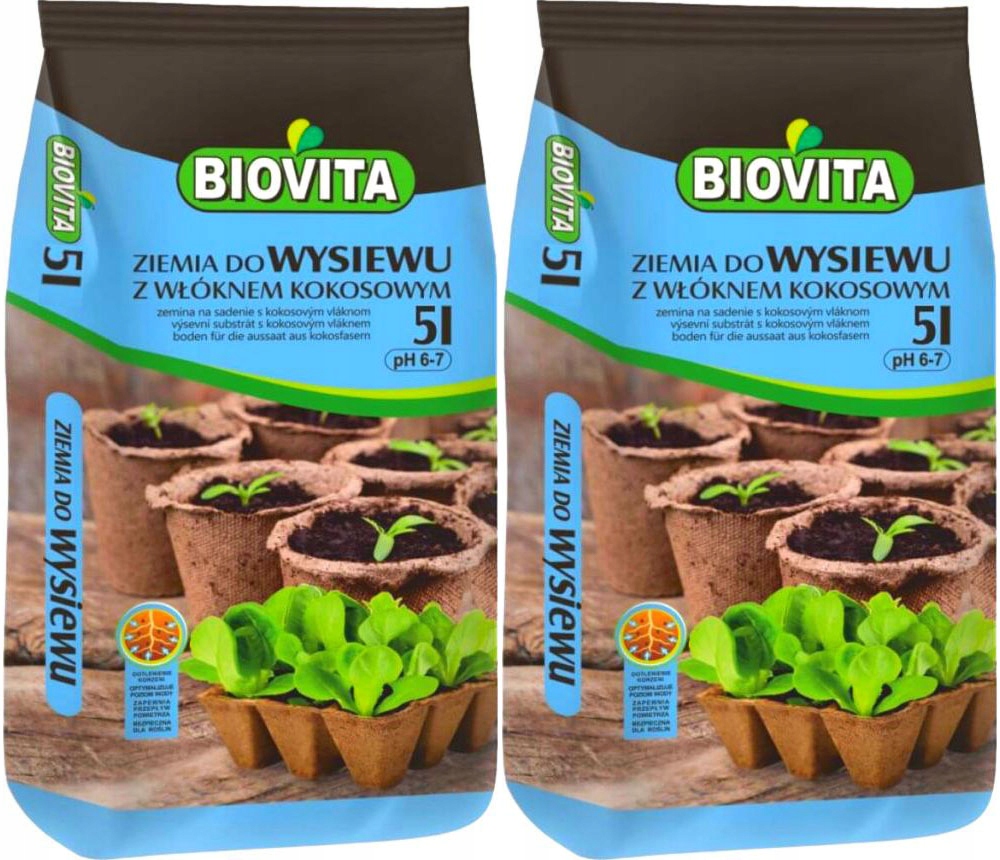 2X ZIEMIA PODŁOŻE DO WYSIEWU Z WŁÓKNEM KOKOSOWYM 5L BIOVITA
