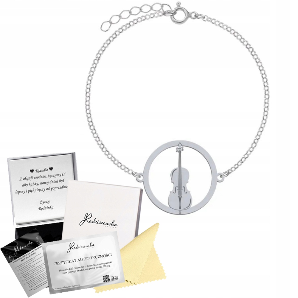 Stříbrný náramek violoncello Ankier Stříbro 925 Dárek Gravírování Bonus
