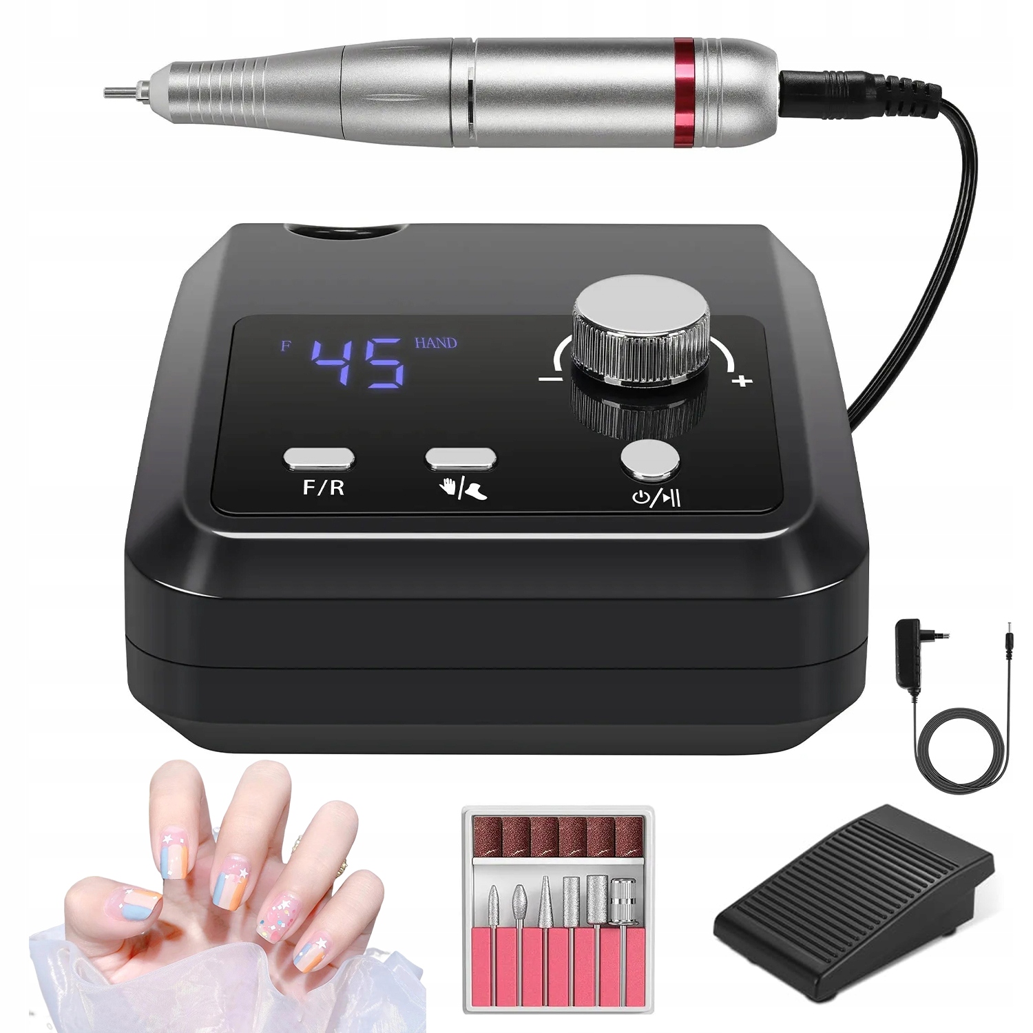 Pilník S LCD displej A Pedálem A Náhradními Hlavicemi