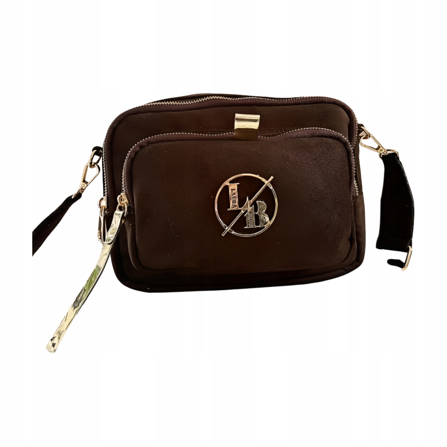 Hnědá eko-semišová kufřík kabelka přes rameno Laura Biaggi