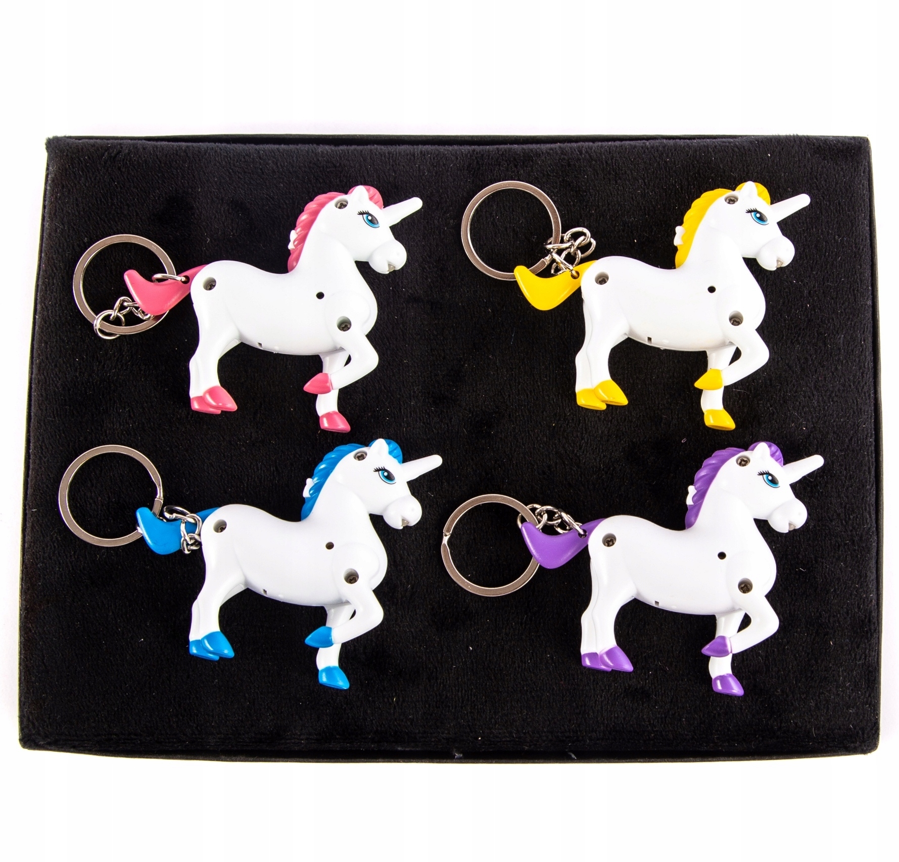 JEDNOROŻEC Z DŹWIĘKIEM ŚWIECĄCY BRELOK DO KLUCZY RÓŻNE KOLORY ZESTAW 4SZT