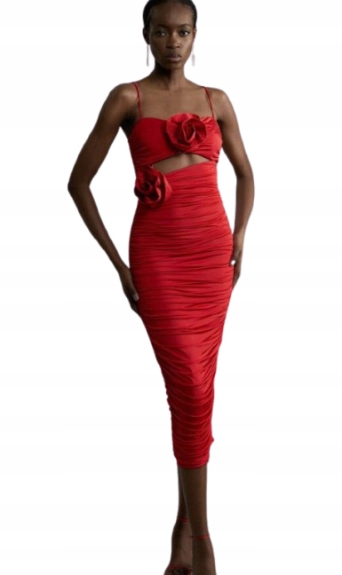 Karen Millen Červená Šaty S Rozparkem A Růžemi Pro Nízké Xs B1F