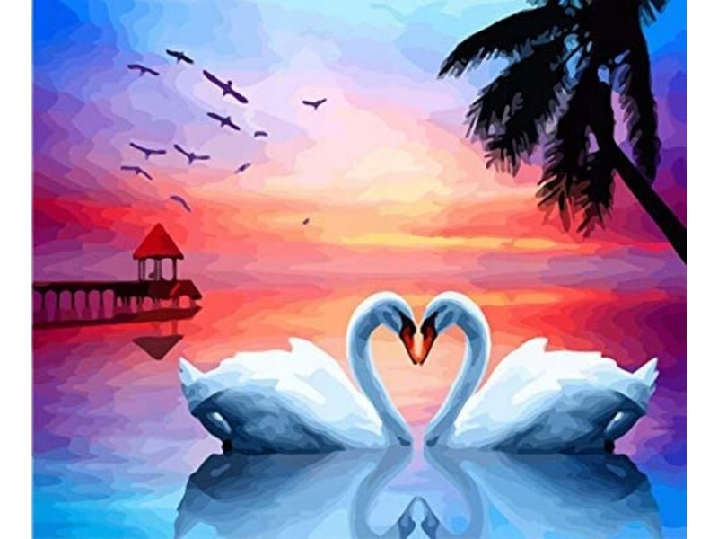 OBRAZ Malowanie po numerach ŁABĘDZIE SERCE MIŁOŚĆ Stan opakowania oryginalne