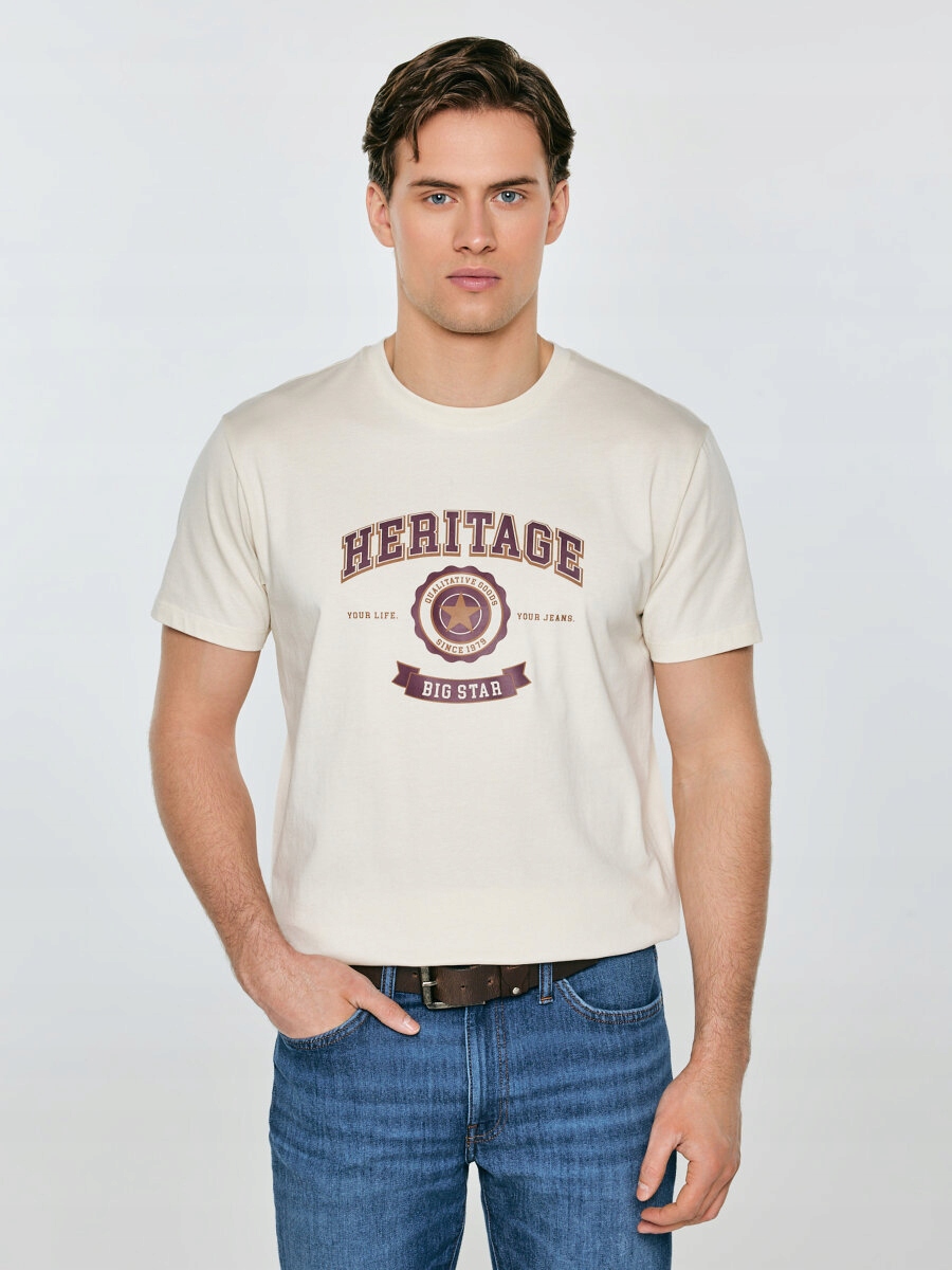 Big Star Tričko pánské s potiskem krémové Feren 103 XXL