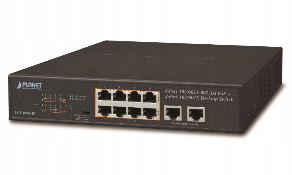 Planet FSD-1008HP PoE switch 10x 100Mb, 8xPoE 802.3at 30W 120W, Vlan, ext