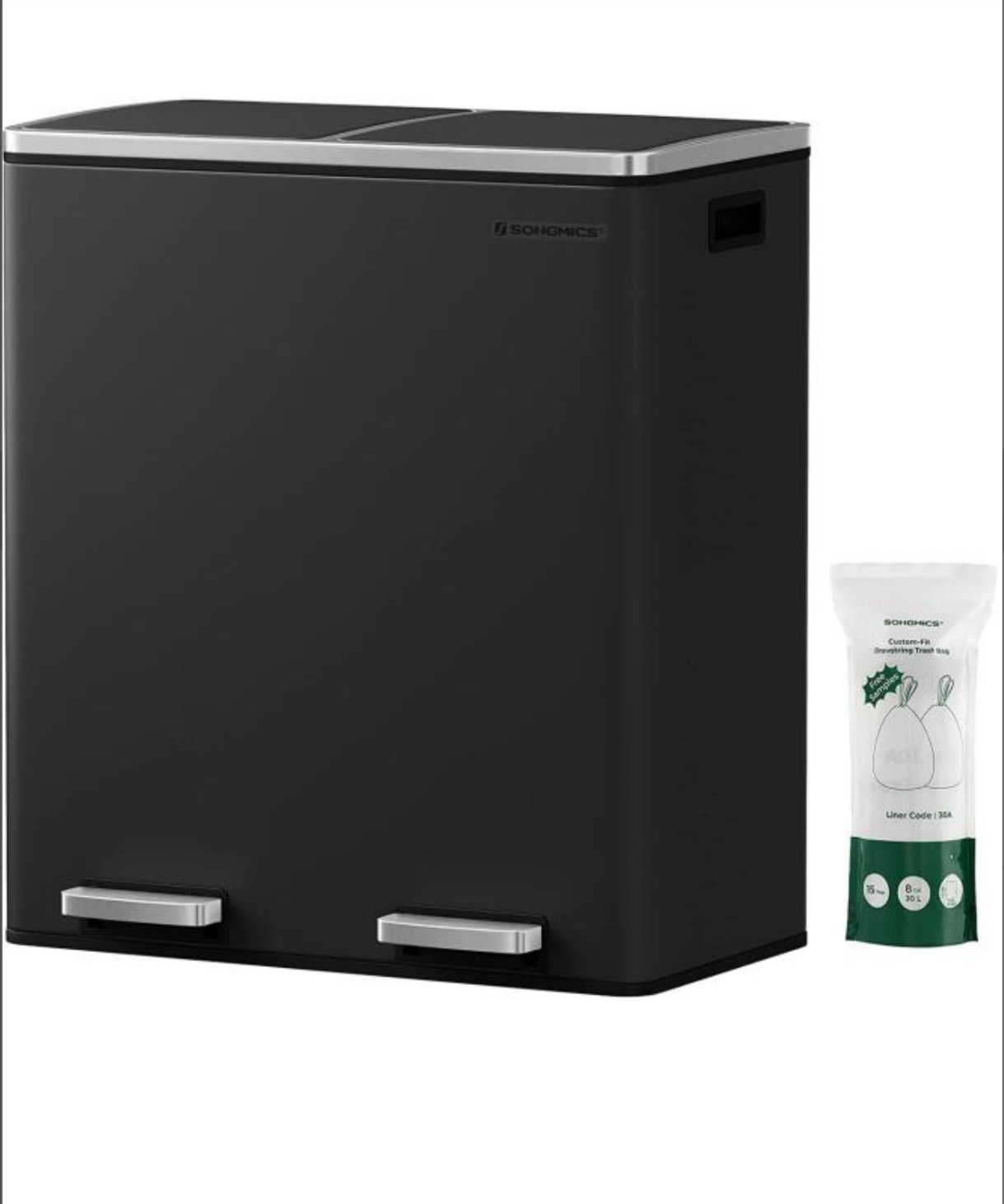 Levně odpadkový koš Songmics 60L 2x30L Segregace Černá Soft Close