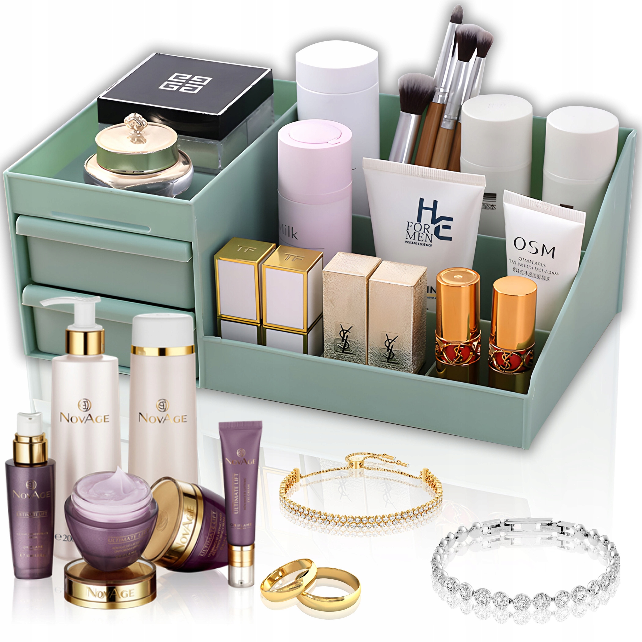 SZKATUŁKA ORGANIZER NA KOSMETYKI BIŻUTERIĘ SZUFLADY KOSMETYCZKA POJEMNIK Stan opakowania oryginalne