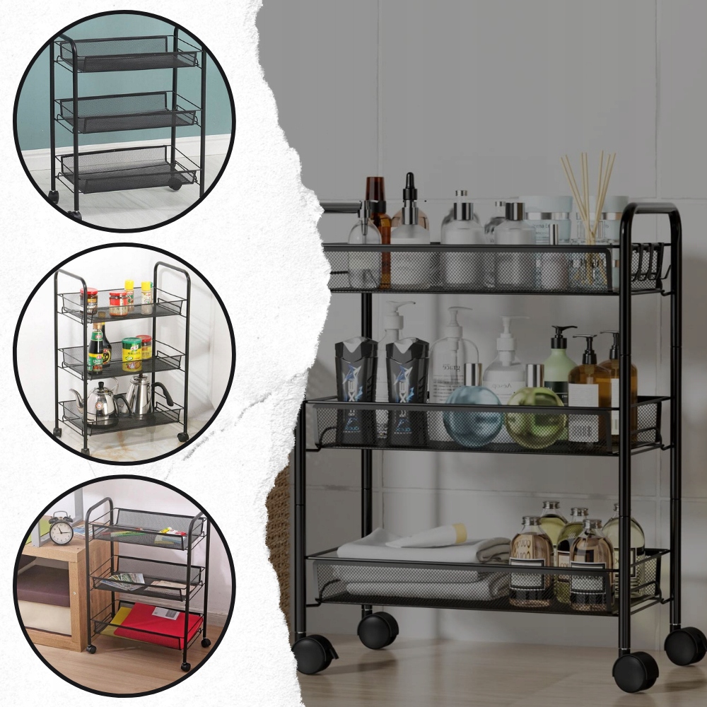 MOBILNA SZAFKA SOLIDNY REGAŁ STOLIK NA KÓŁKACH PRZENOŚNY Z BLOKADĄ METAL Głębokość mebla 27 cm