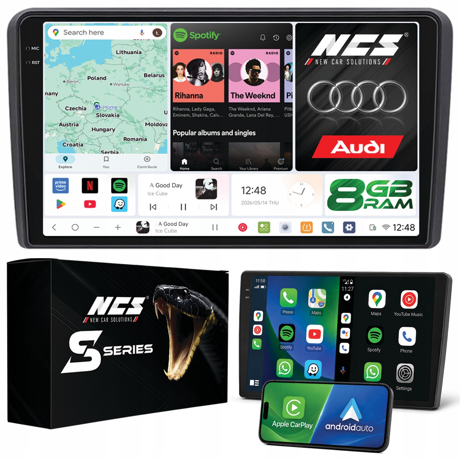 Rádio Navigace Ncs DS9 Audi A3 8P 2003-2012 Android 8GB Lte 9″
