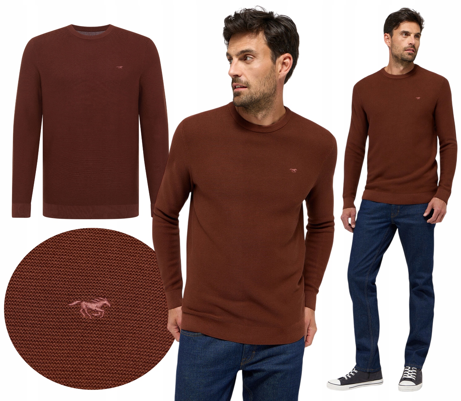 Pánský svetr Mustang Bavlna Kulatý výstřih Elliot s logem Skořice vel. L