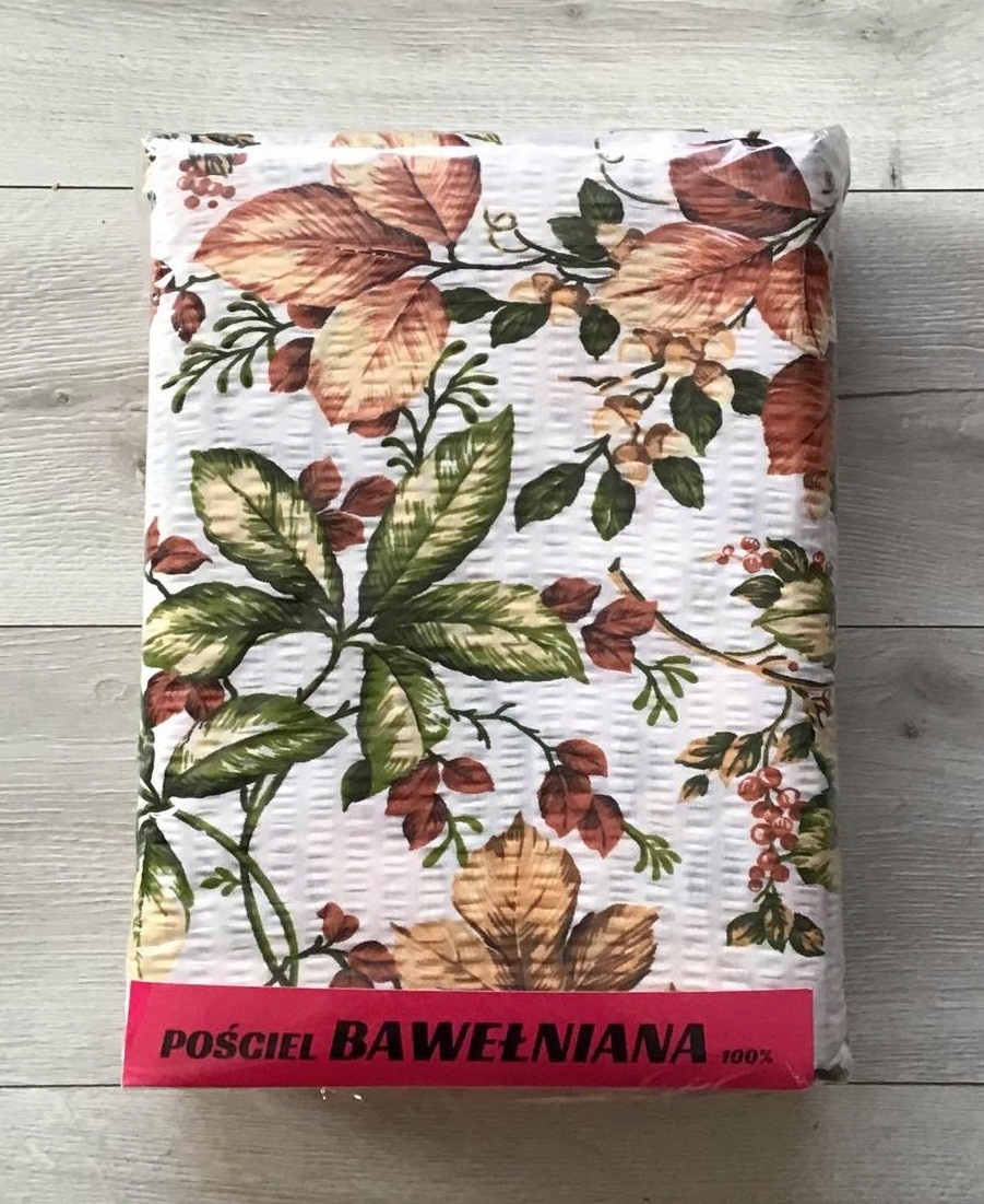 Komplet Pościeli Z Kory 100% Bawełna 220x200cm Liście Na Białym