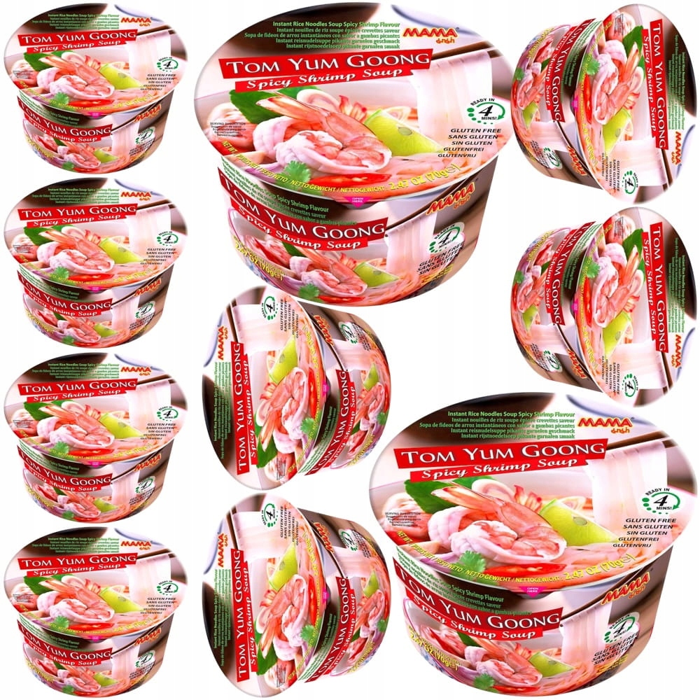 10x Zupka Tom Yum Goong Makaron Ryżowy z Krewetkami Vermicelli Cup 70g Mama