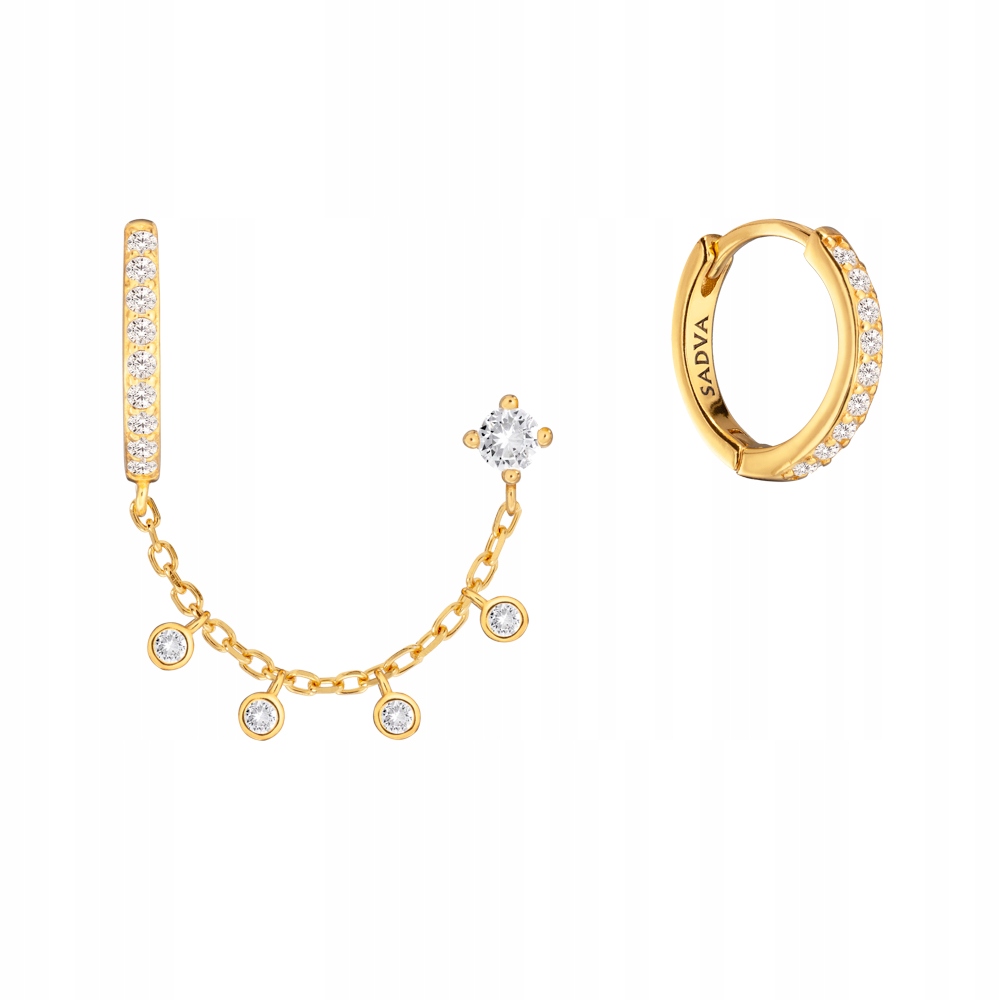 Kolczyki Pozłacane na Dwie Dziurki Koła Cyrkonie Łańcuszki Srebro 925 Sadva