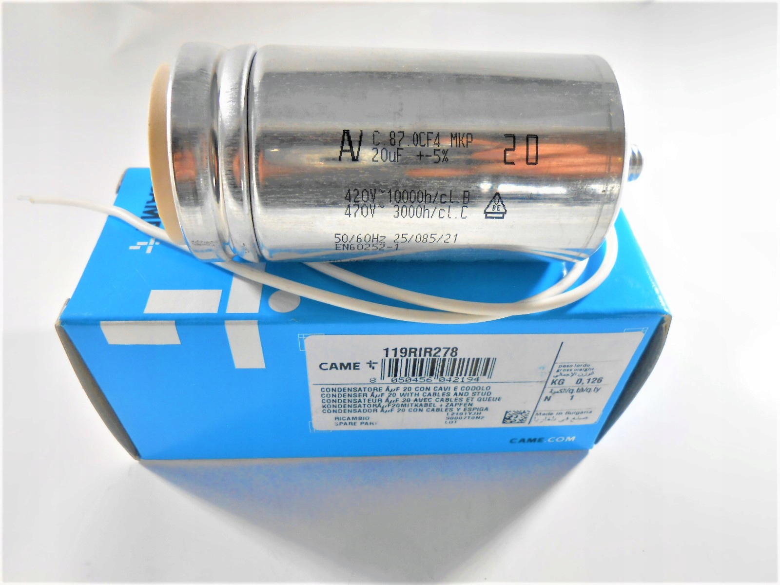 Oryginalny kondensator 20uF CAME 119RIR278 EAN (GTIN) 8050456042194