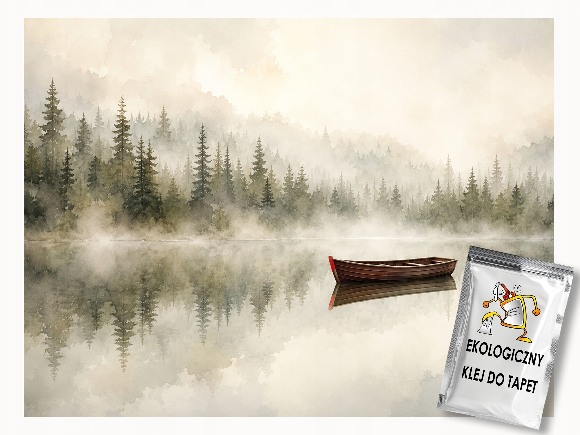 Fototapeta Flizelina Akvarel Krajina Hory Les Jezero Loďka 200x140 110g