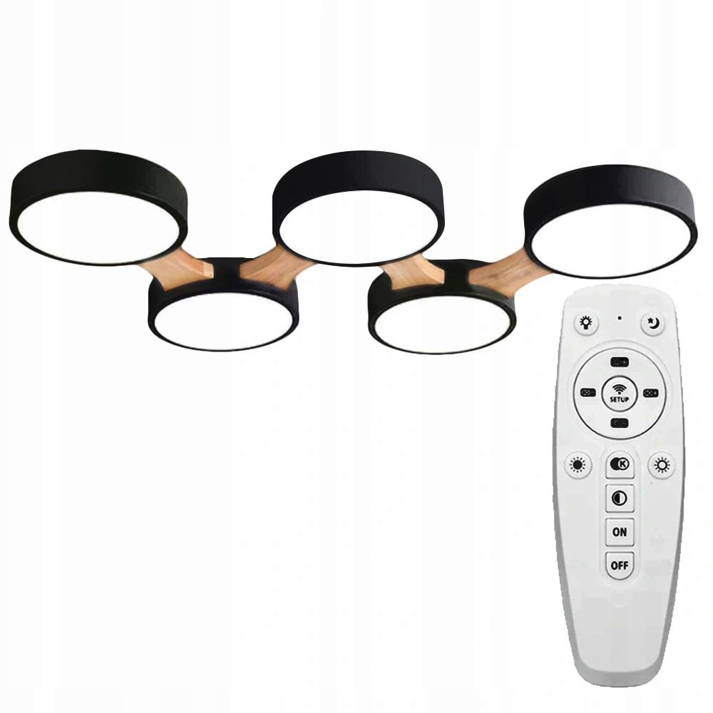 

Lampa Sufitowa Czarna/drewno 5 Punktów Led Pilot