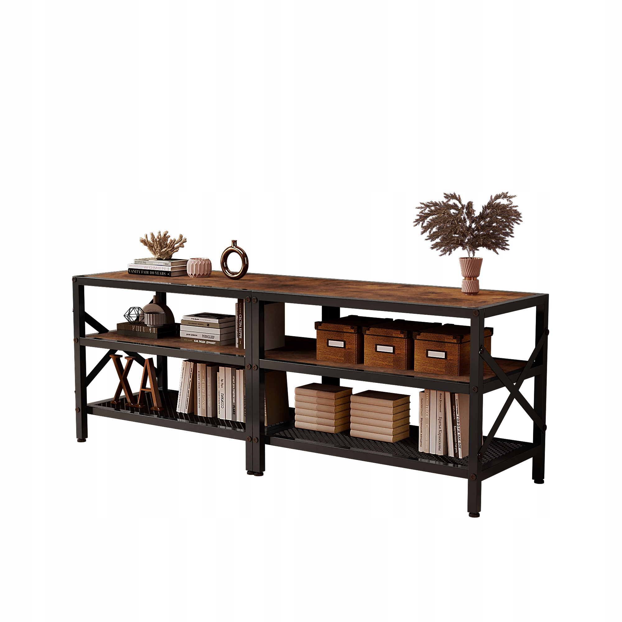 SZAFKA RTV POD TELEWIZOR STOJAK VINTAGE DO SALONU RUSTYKALNY BRĄZ 140 CM