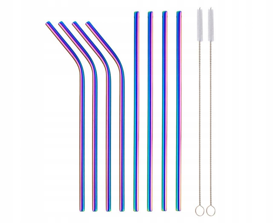 WIELORAZOWE RURKI SŁOMKI METALOWE TĘCZOWE EKO 8SZT
