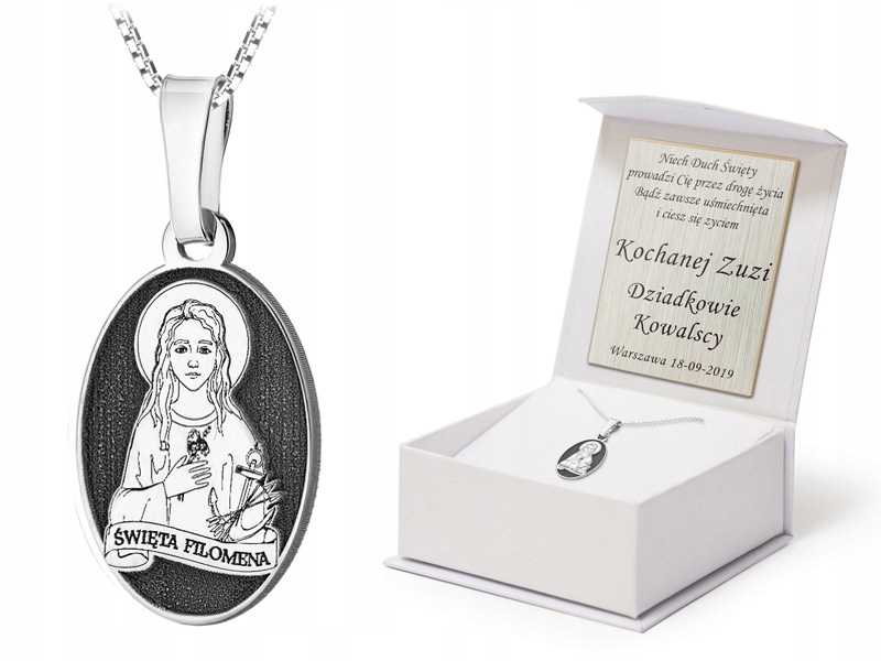 Stříbrná Sada ryzost 925 Řetízek 50 cm a Medaile svaté Filomény Gravírování
