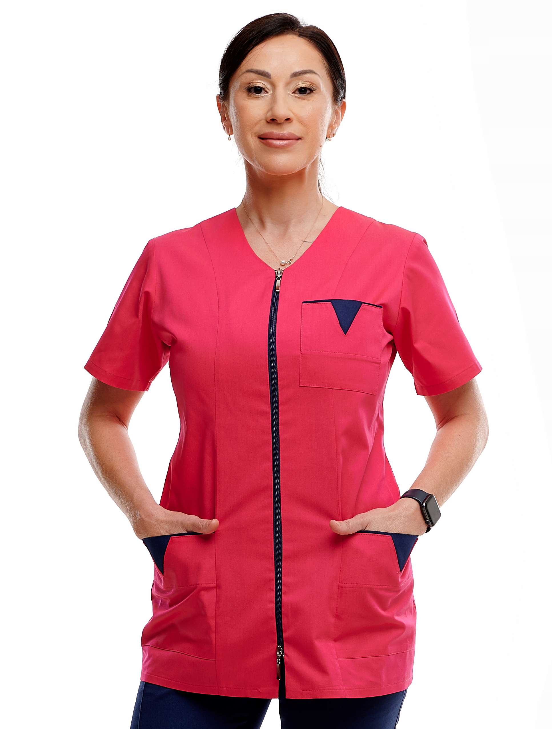 Fartuch Medyczny Roz. 48 Różowy Garsonka rozpinana Zamek Żakiet Ochronny