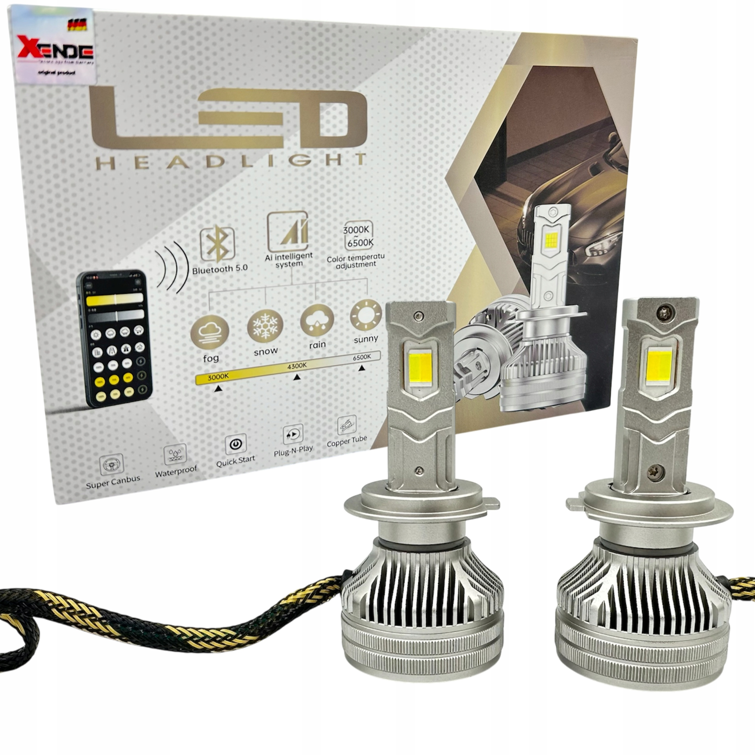 Żarówki Led H7 Xende Bluetooth 5.0 3000K 4300K 5000K 6000K 6500K App Canbus