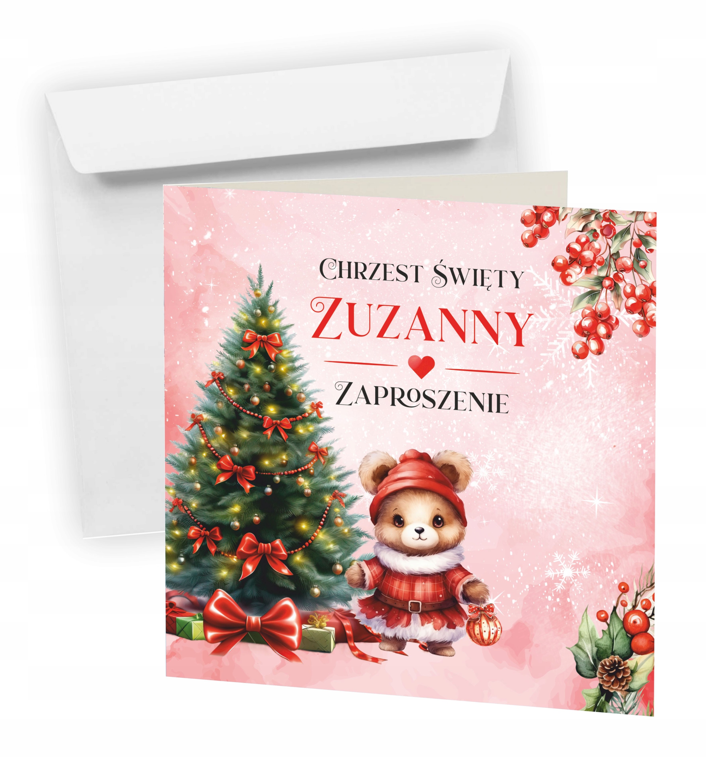 ZAPROSZENIE NA CHRZEST + KOPERTA + IMIĘ DZIECKA WERSJA ZIMOWA / ŚWIĄTECZNA