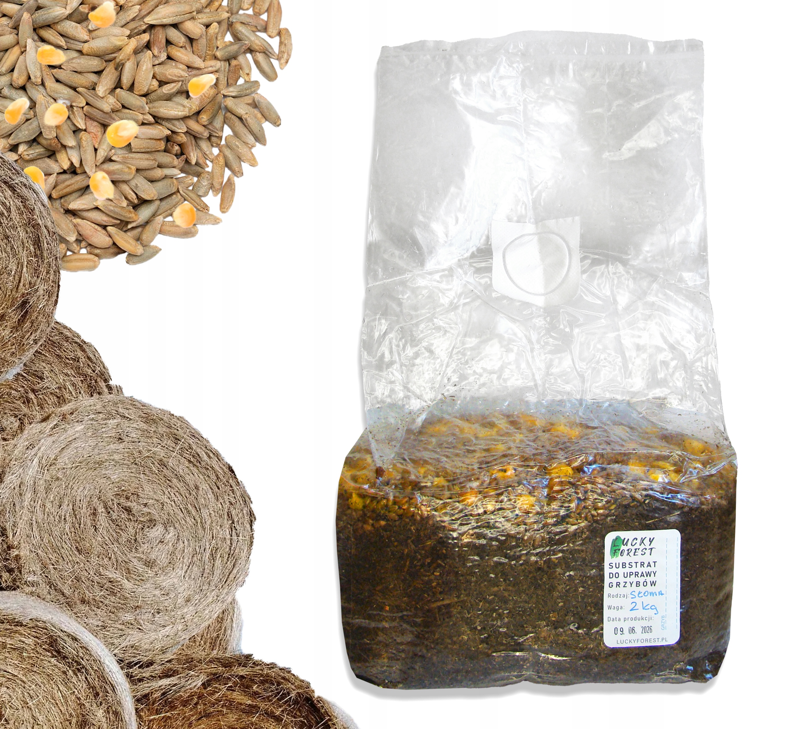 2 kg Sláma a Žito (4:1) Sterilní substrát pro pěstování hub substrát