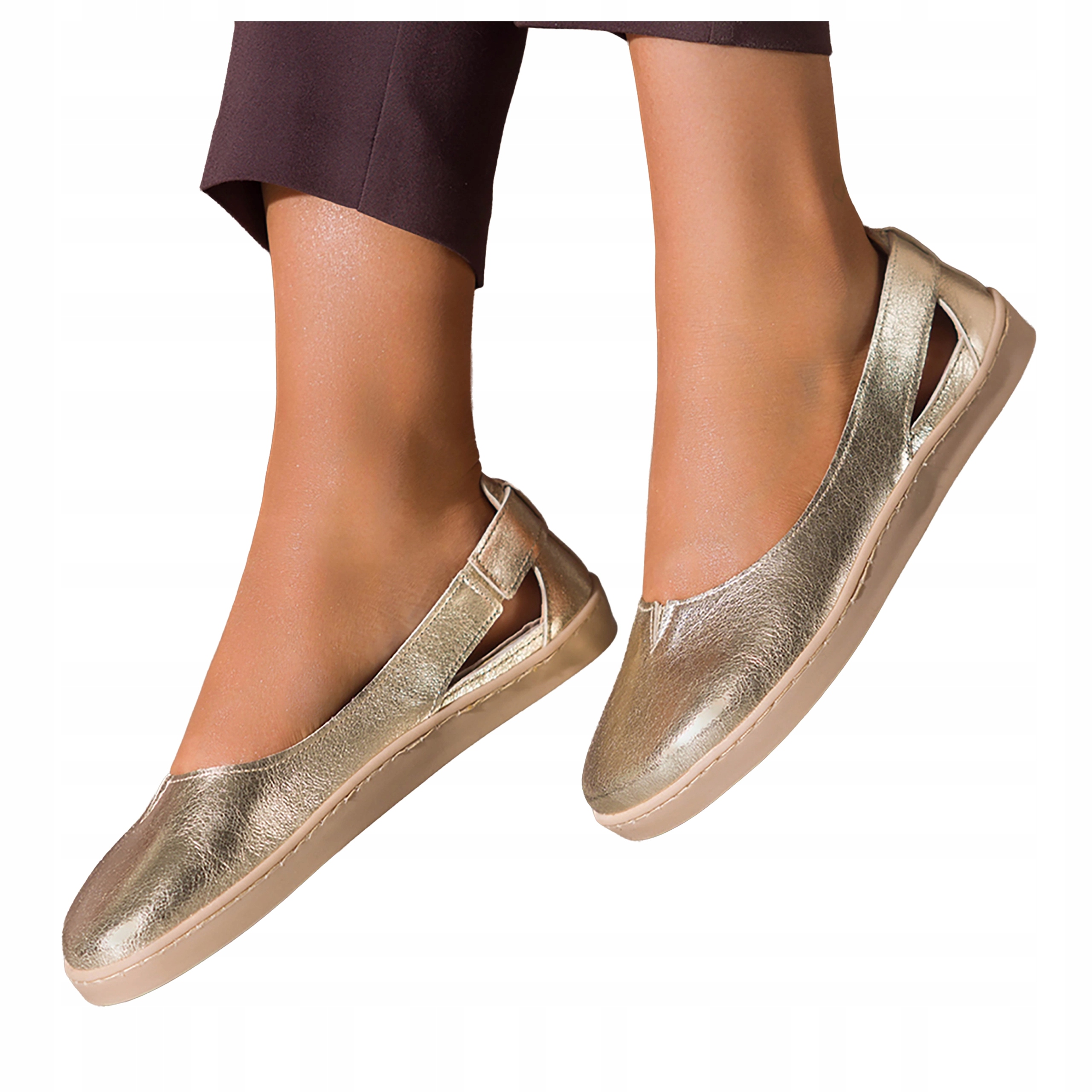 Zlaté Baleríny Dámské Pohodlné Kožené Výřezy na bocích Barefoot vel. 40