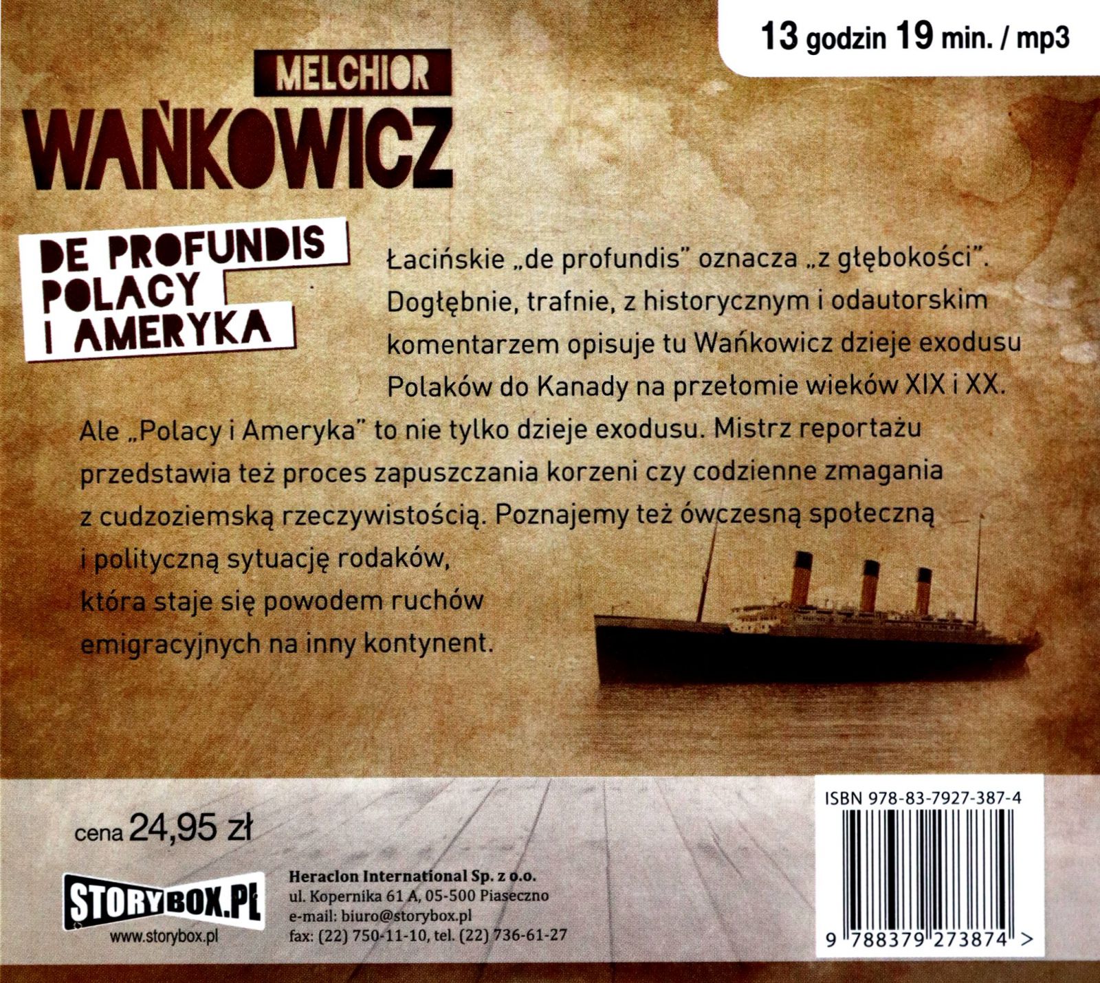 DE PROFUNDIS. POLACY I AMERYKA - MELCHIOR WAŃKOWICZ [AUDIOBOOK][CD-MP3] Stan opakowania oryginalne