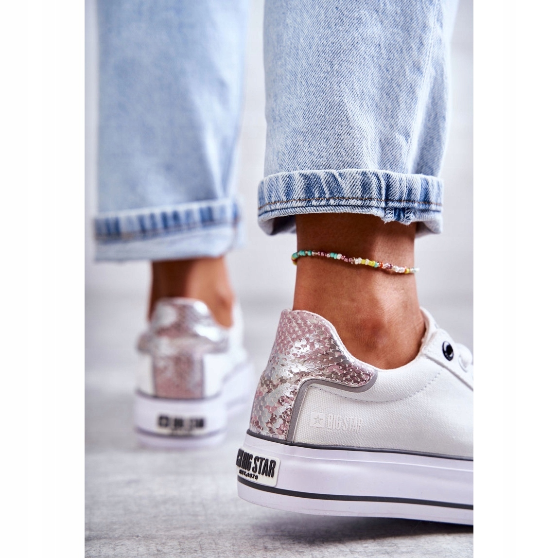 BIG STAR KK274037 materiałowe białe trampki na platformie R 39 Wzór dominujący bez wzoru