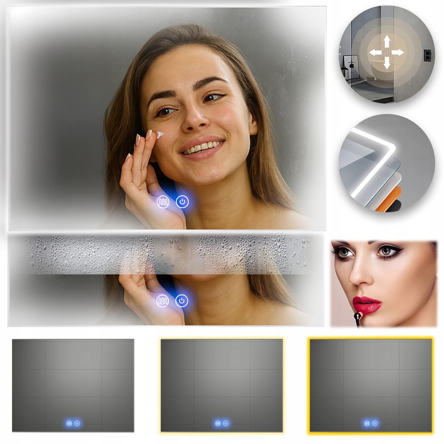 Vyhrievané Zrkadlo S Led Osvetlením 80x60 cm Obdĺžnikové Kúpeľňové Dotykové