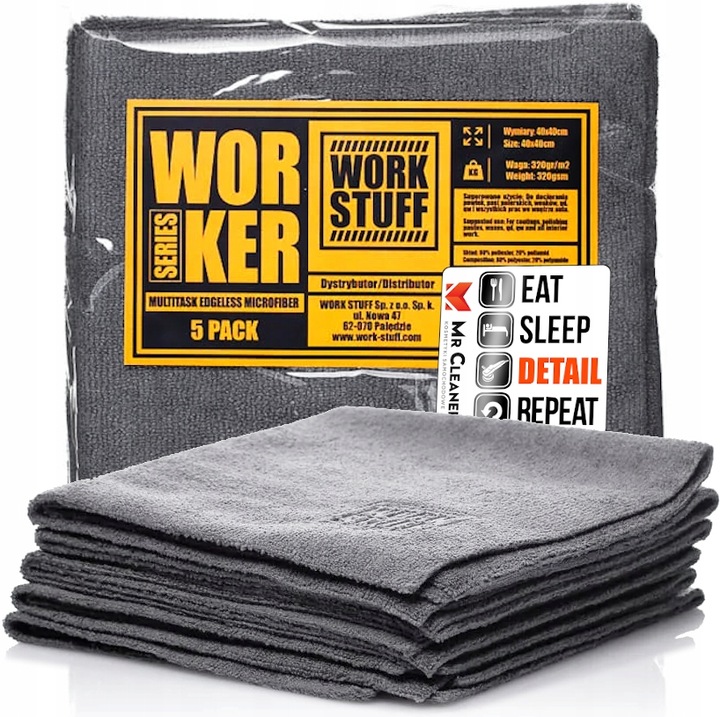 Work Stuff Worker 5-Pack Zestaw 5 Uniwersalnych Mikrofibr Do Auta 40x40 Cm