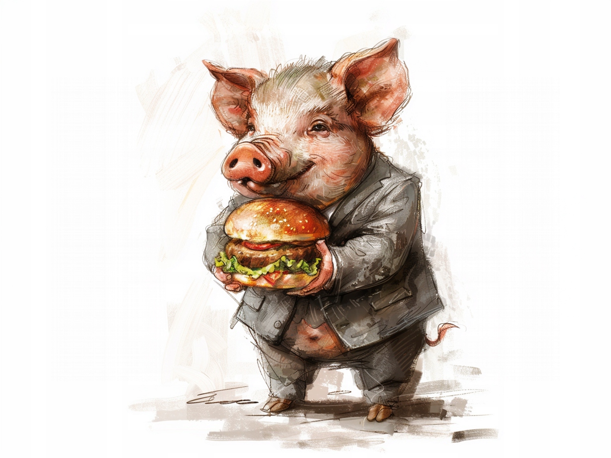 Obraz Na Plátně Canvas Grafika Prasátko Hamburger 100x75