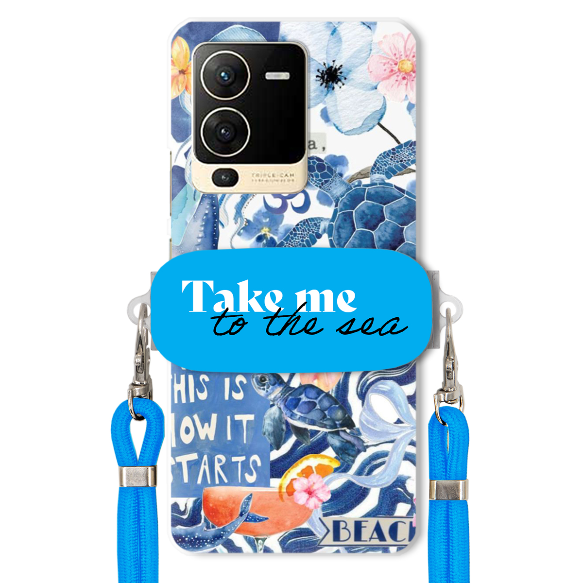 pouzdro na Vivo S15 5G Modré vodítko Crossbody Držák Take Me To The Sea
