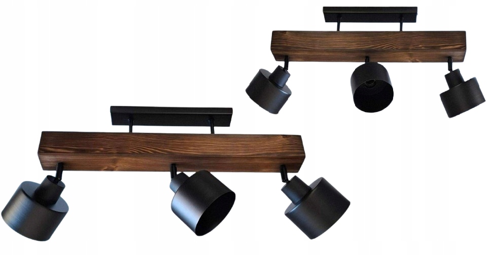 Lampa lustr robustní dřevo 3xE27 silná tyč 7x7 cm Loft Černá drátěnka