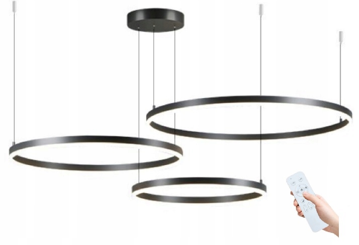 Lampa Wisząca 3 Ringi Sufitowa żyrandol 100W Pilot 40/60/80 xxl Tuya Pamięć